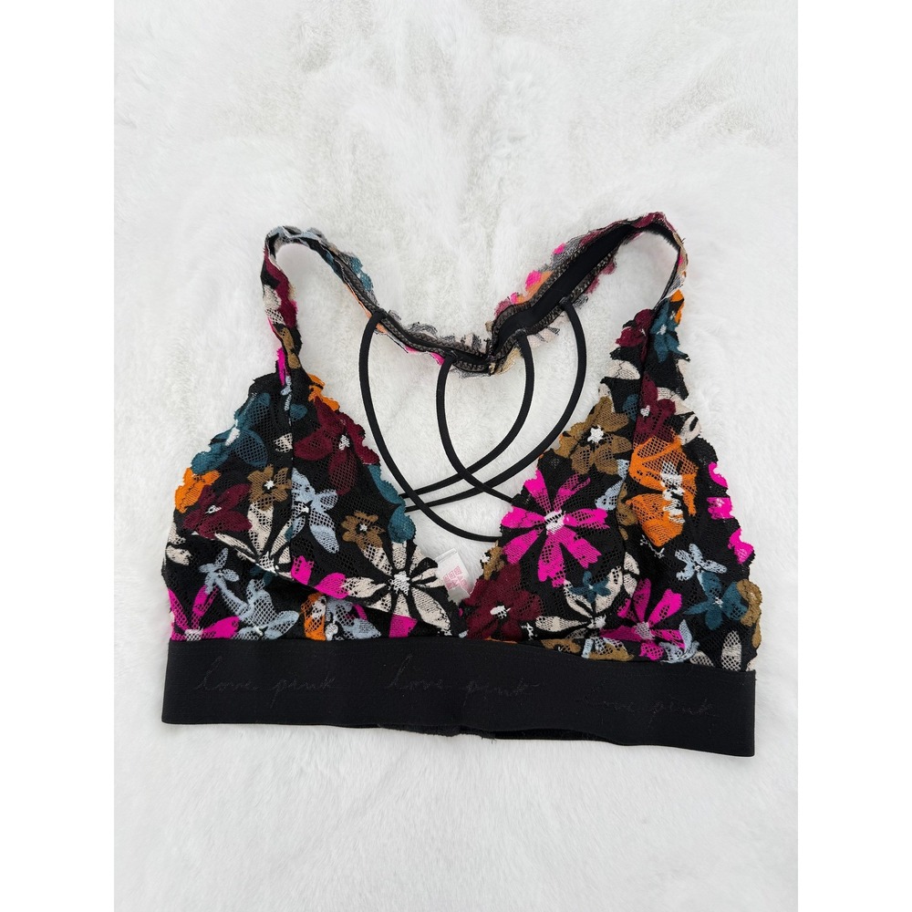 Victoria's Secret PINK Bralette Womens XS‎ Multicolor Floral Lace Strappy Back